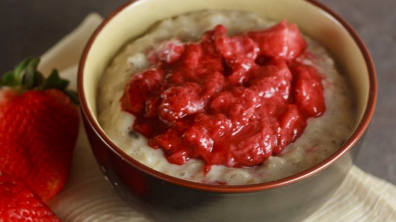 Brown Rice Pudding with Easy Roasted Strawberries