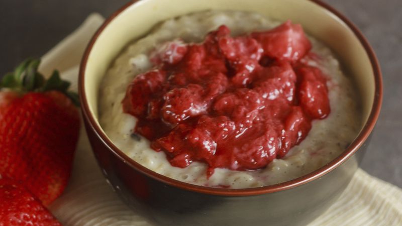 Brown Rice Pudding with Easy Roasted Strawberries