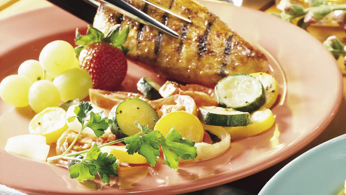 Grilled Chicken Breasts with Market Veggies