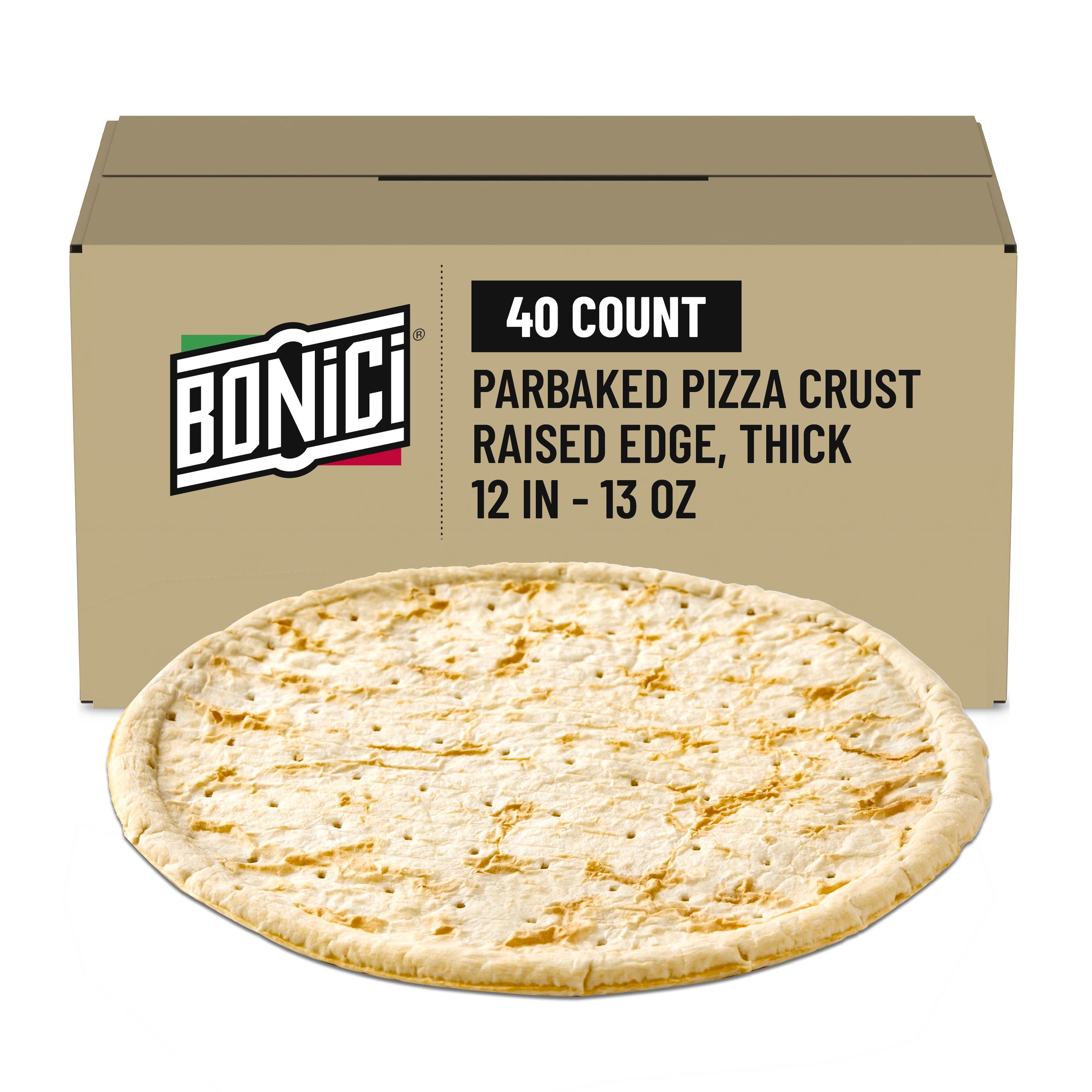 Case Optimized Hero BONICI® Frozen Parbaked Pizza Crust Raised Edge Thick 12 in 40/13 OZ
