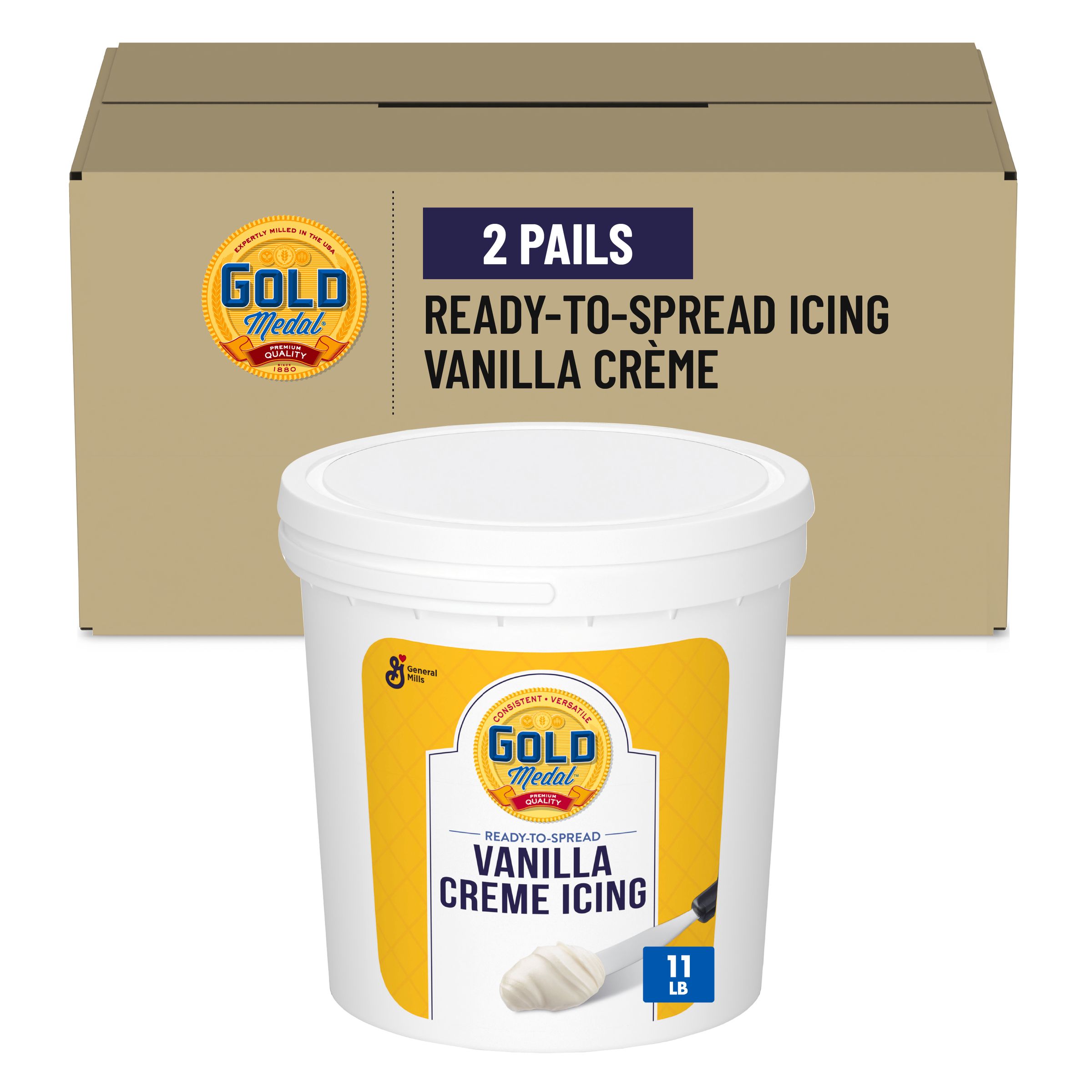  Case Optimized Hero Gold Medal Ready-to-Spread Icing Bulk Tub Vanilla 2/11 LB
