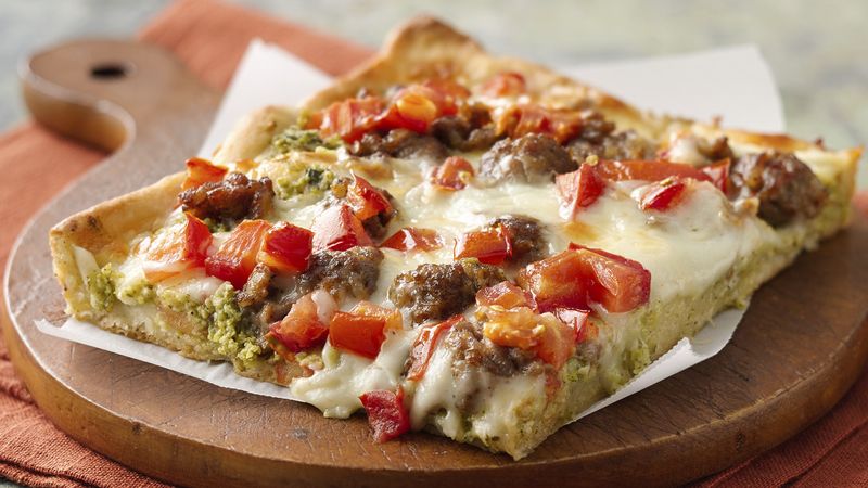 Sicilian-Style Pizza with Broccoli Pesto