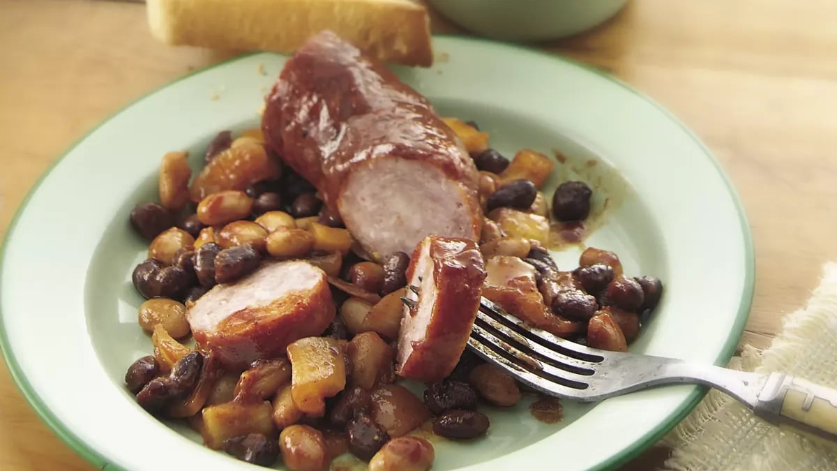 Slow-Cooker Barbecued Beans and Polish Sausage