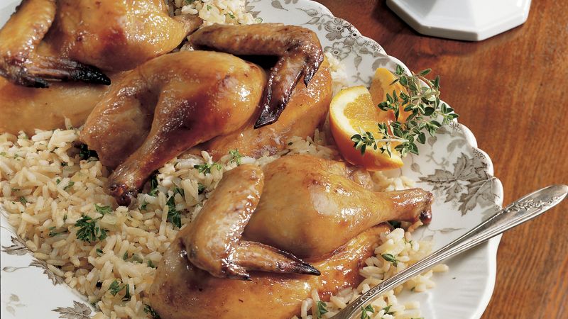 Cornish Hens with Gingered Brown Rice