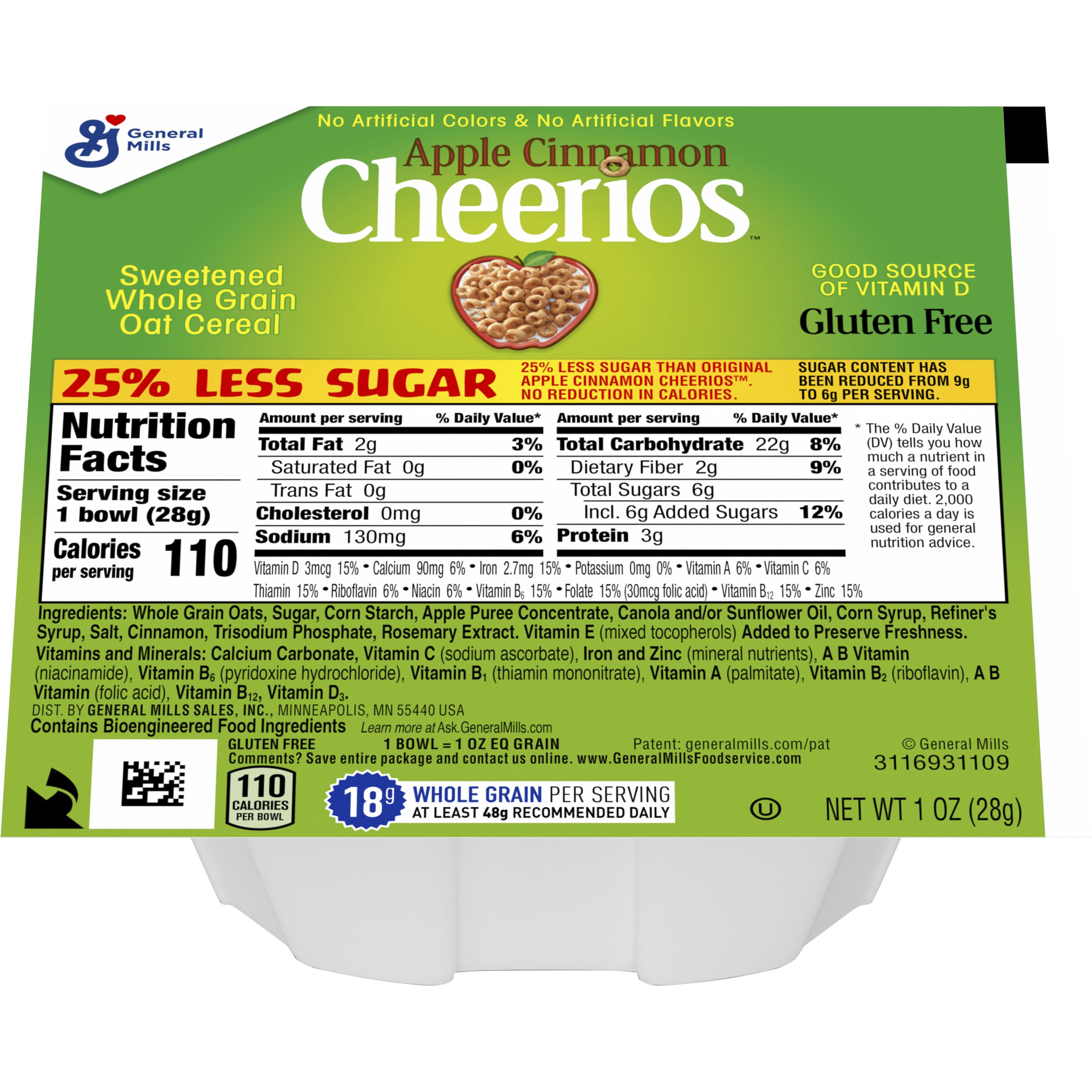 Apple Cinnamon Cheerios™ Cereal 25% Less Sugar Single Serve Bowlpak 1 oz