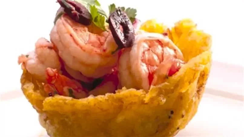 Tostones Filled with Mexican Shrimp Ceviche