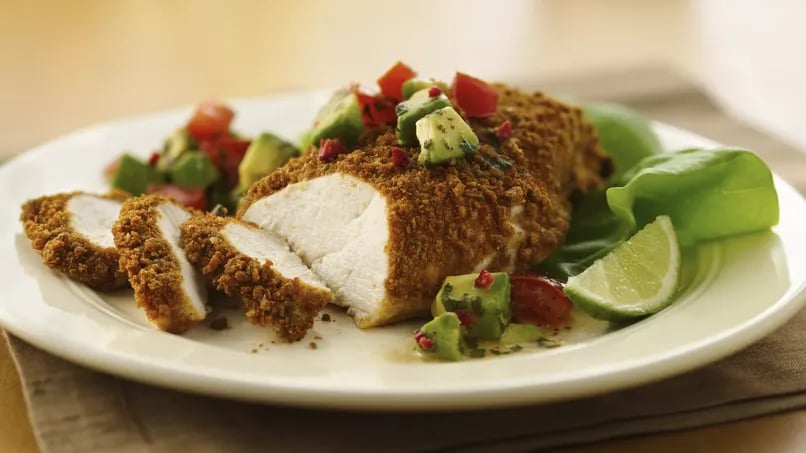 Lime Cumin Crusted Chicken with Avocado Salsa