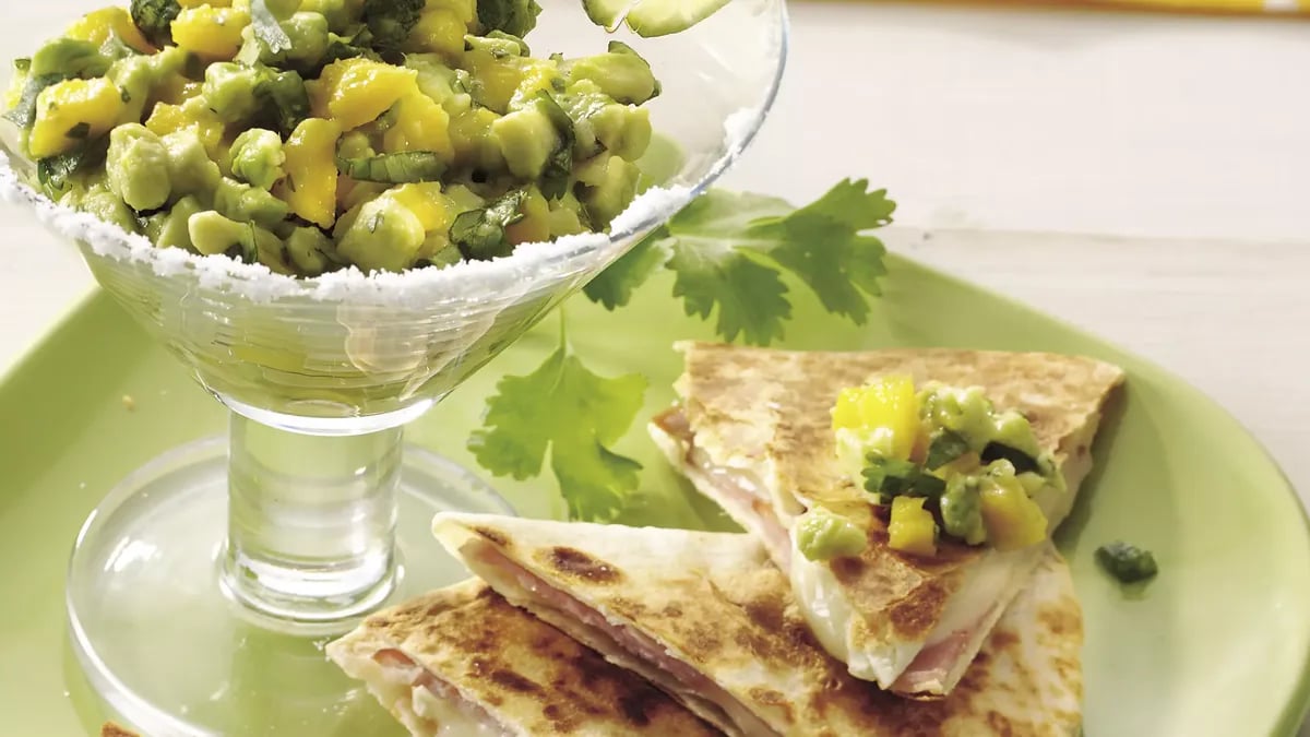 Brie Quesadillas with Mango Guacamole