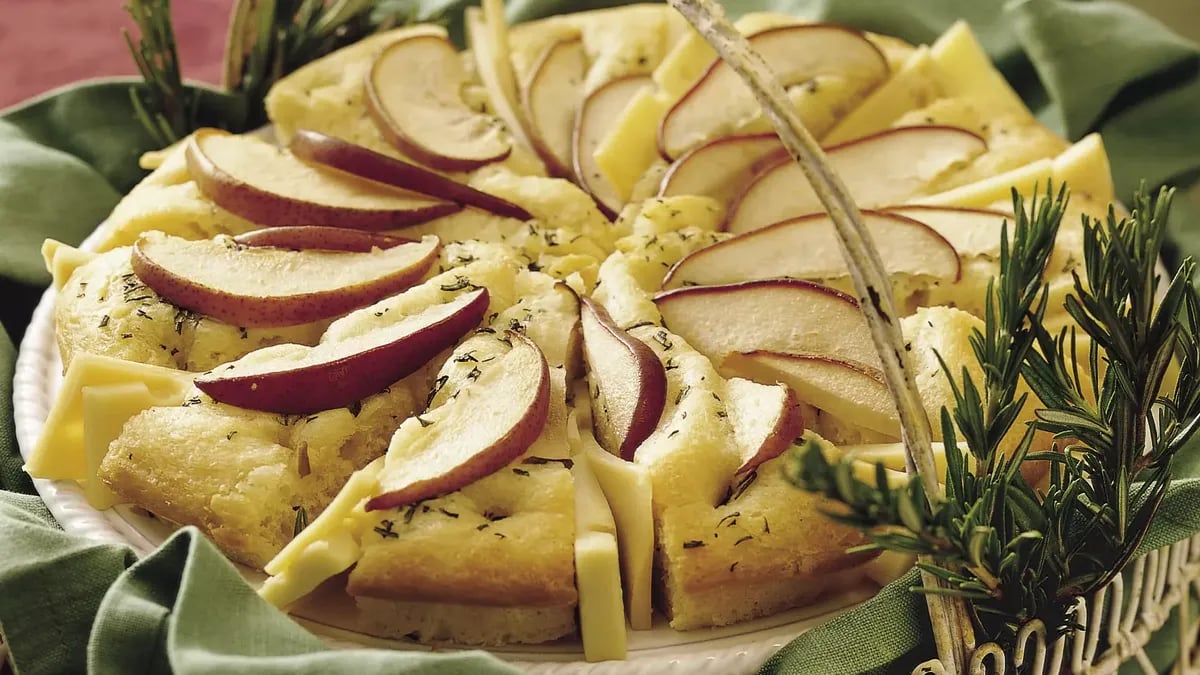 Pear and Rosemary Focaccia with Fontina Cheese