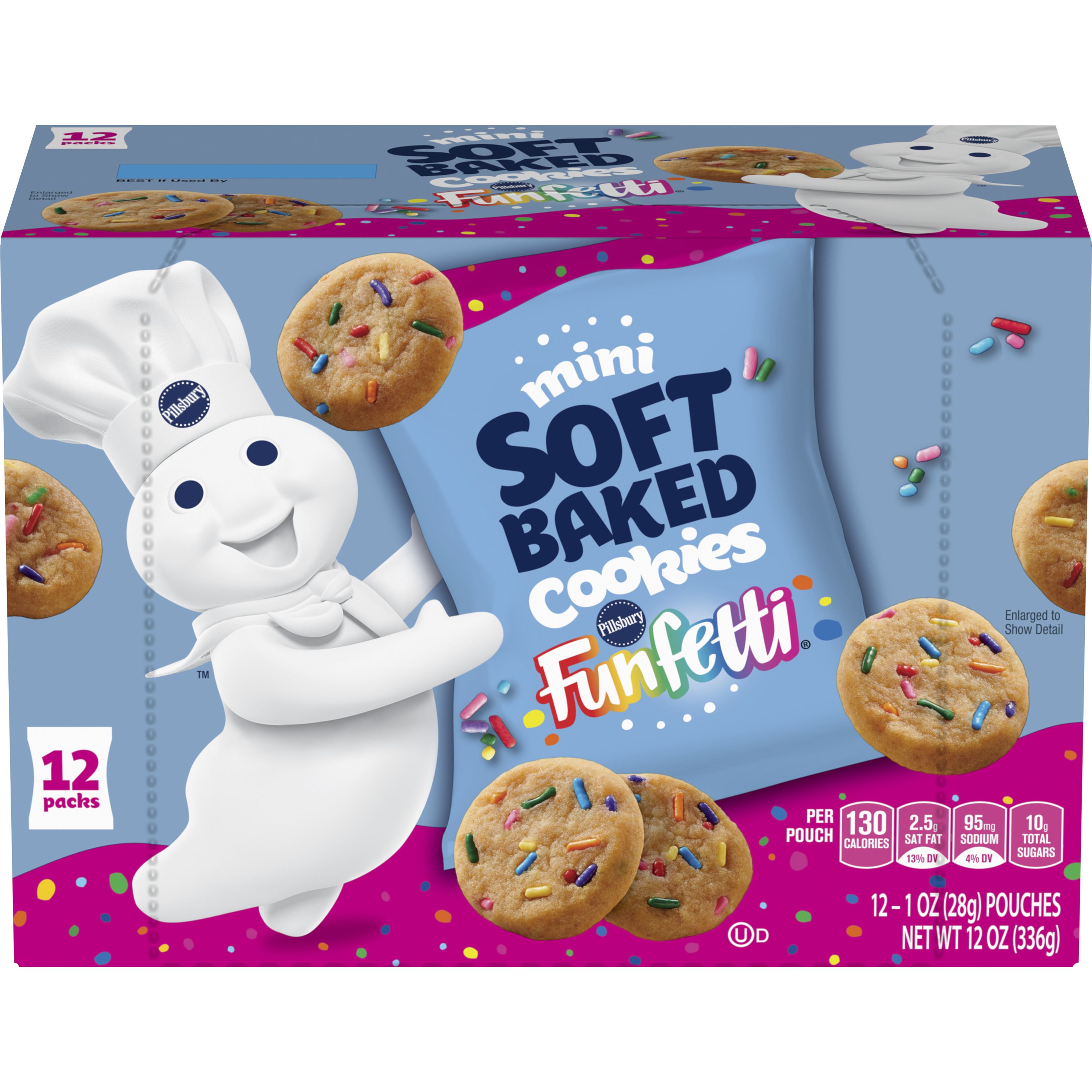 Pillsbury Mini Soft Baked Cookies, Confetti, Snack Bags, 12 ct - Front
