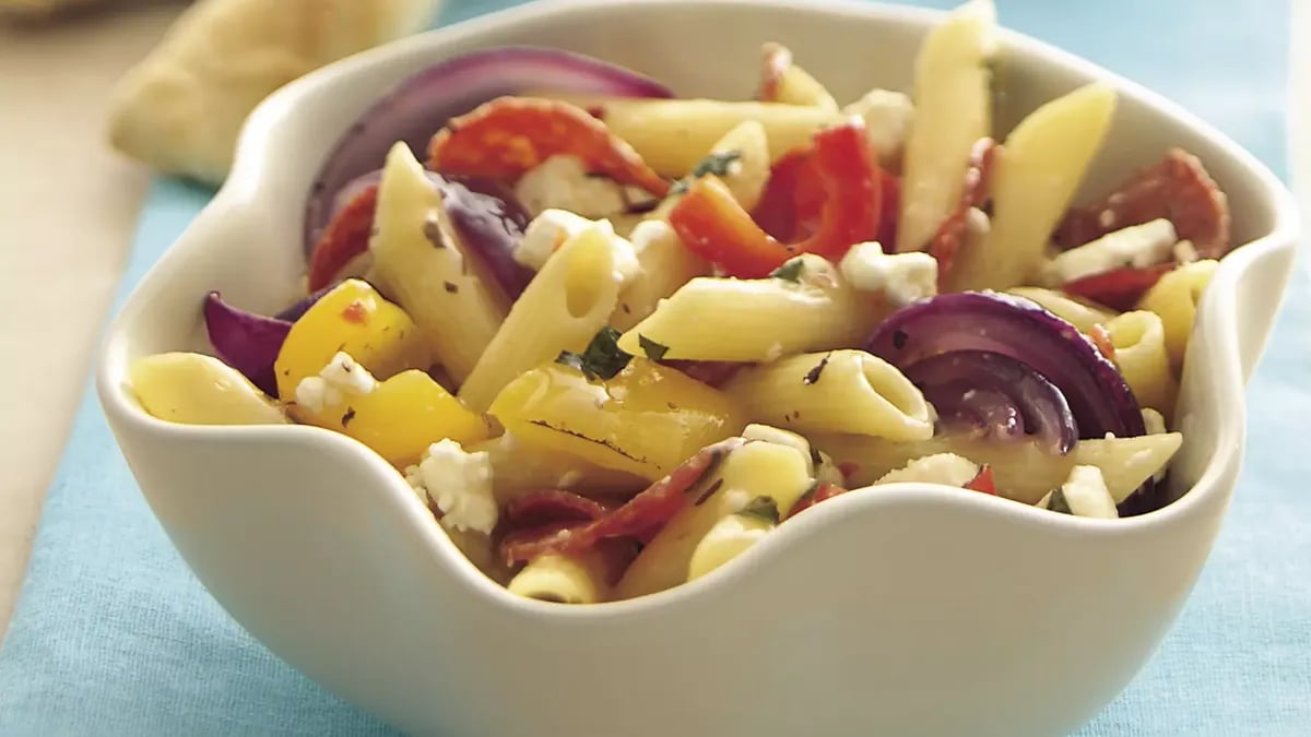 Roasted Sweet Pepper Pasta Salad with Herbs and Feta