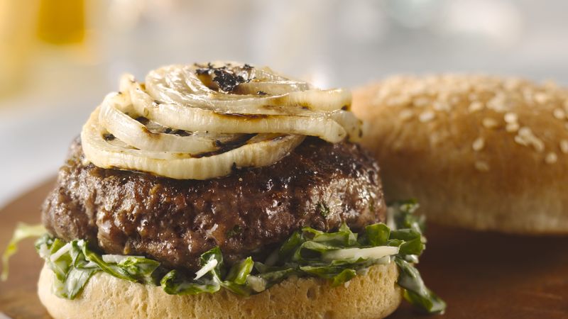 Grilled Onion-Topped Caesar Burgers