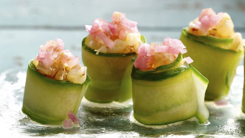 Green Shrimp Ceviche and Cucumber Sushi