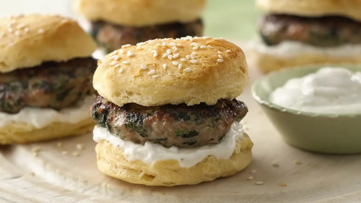 Spinach Turkey Sliders with Lemon Yogurt Sauce