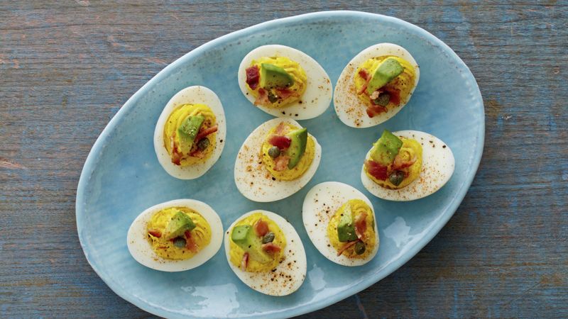Green Deviled Eggs with Bacon and Avocado