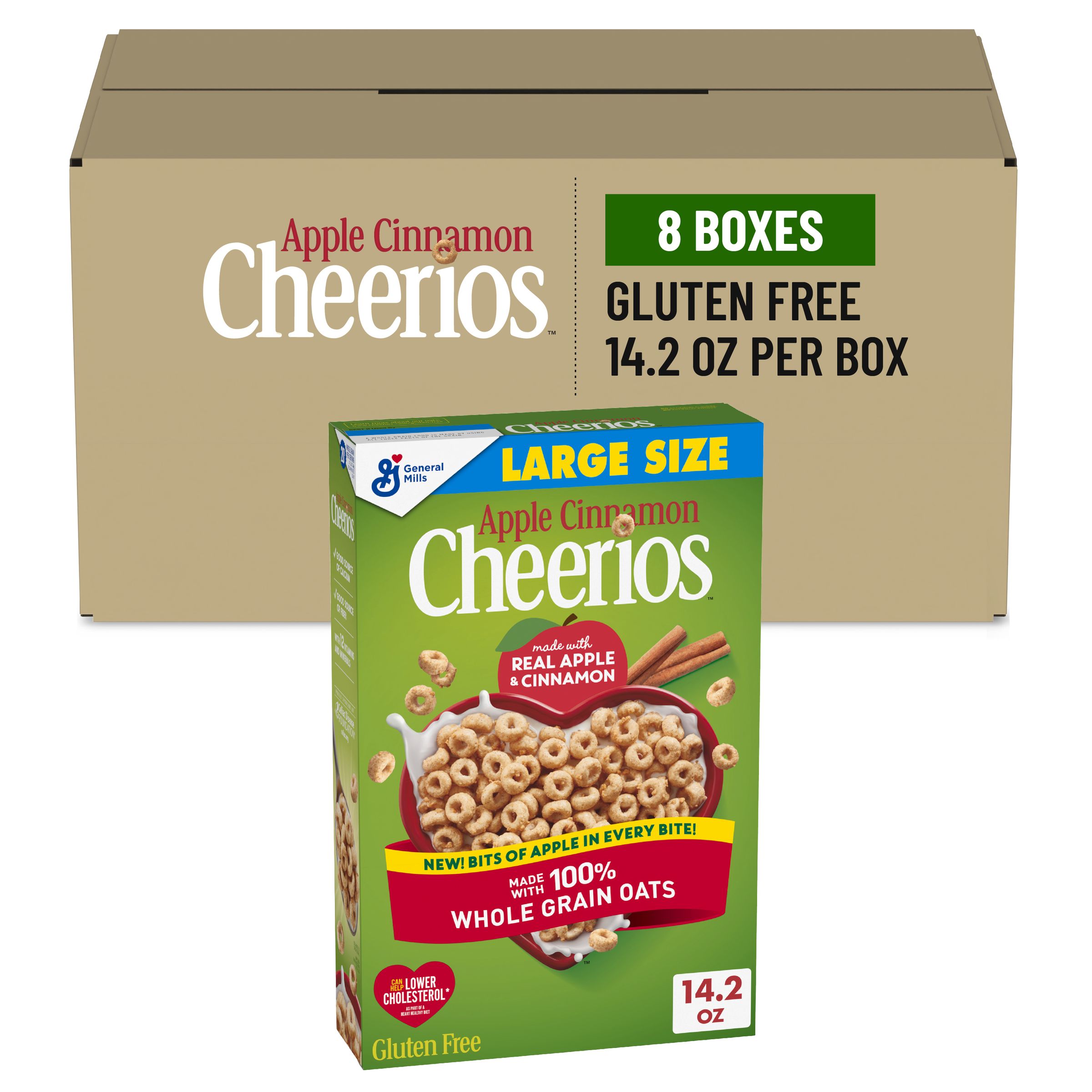  Case Optimized Hero Apple Cinnamon Cheerios Gluten Free Breakfast Cereal Large Size 8/14.2 OZ