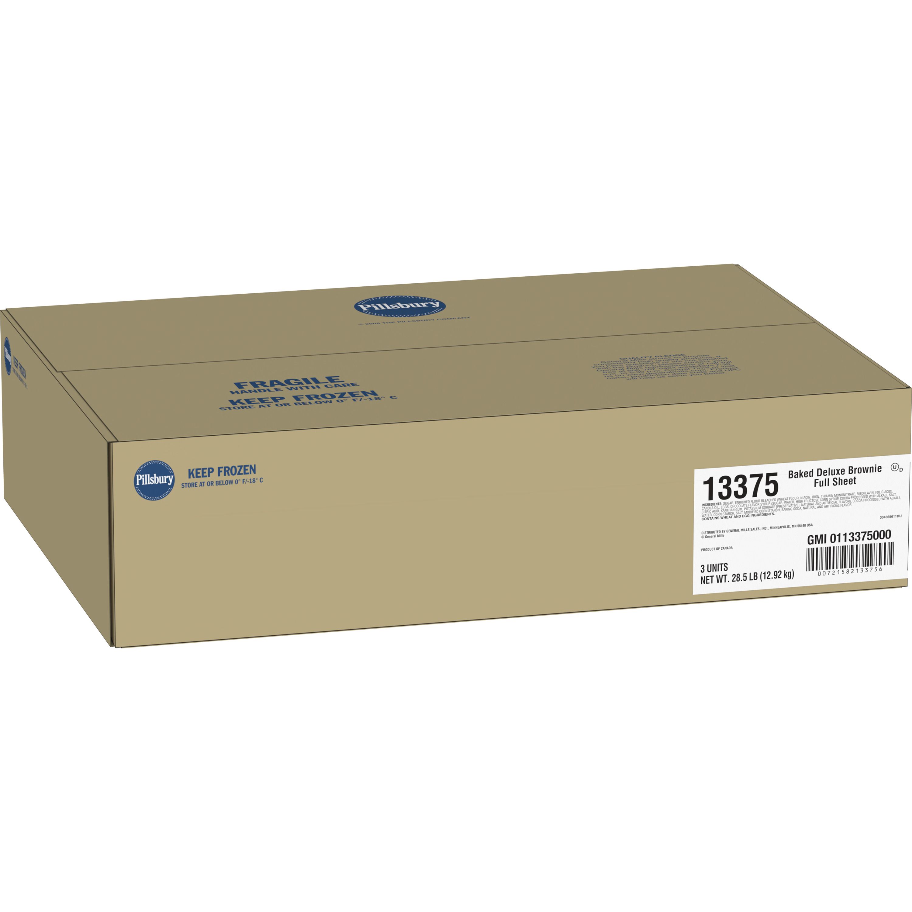 Case - Left Front 3D Pillsbury Frozen Baked Brownie Tray Chocolate Full Sheet 3/152 OZ