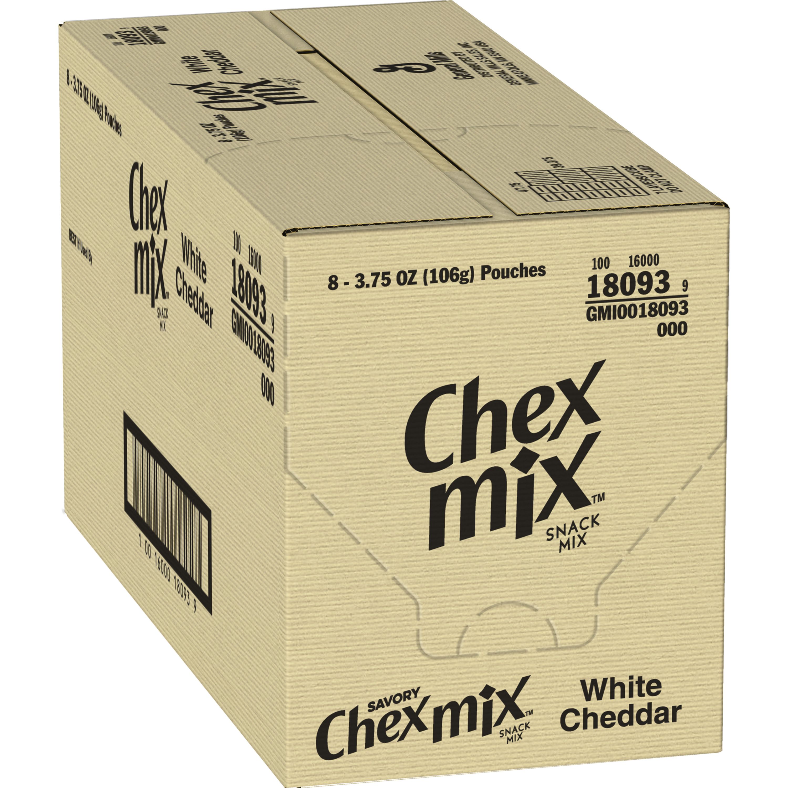 Case - Left Front 3D Chex Mix(TM) Snack Mix White Cheddar (8 ct) 3.75 oz