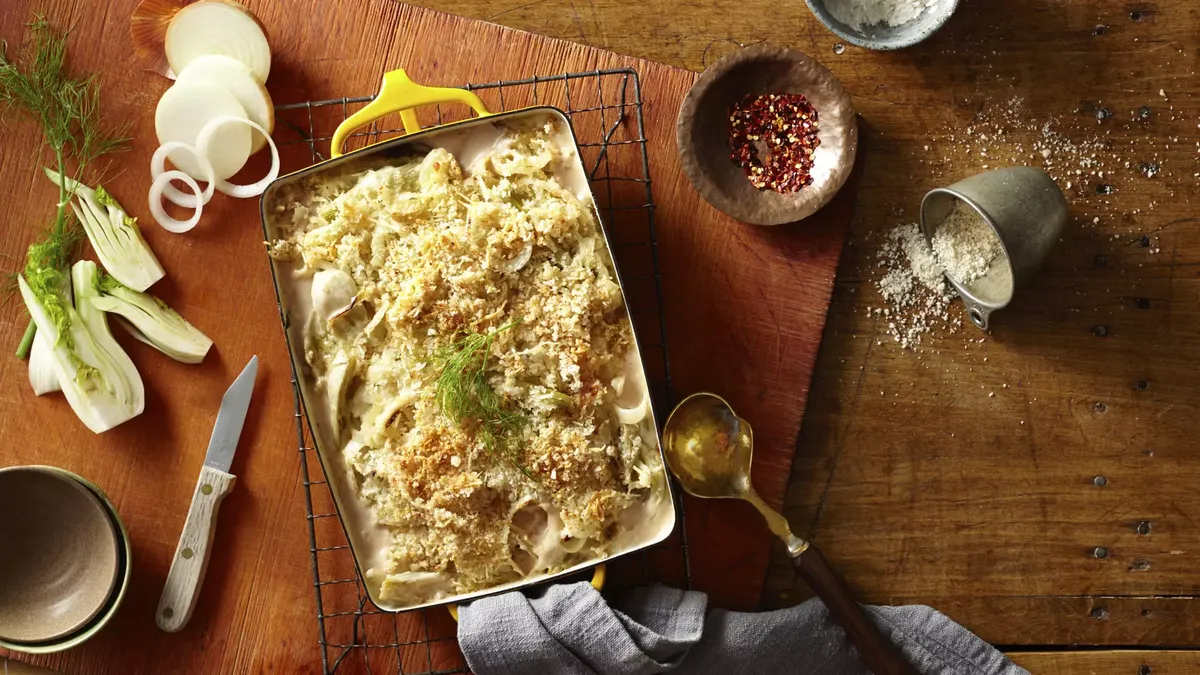 Fennel Gratin with Parmesan Bread Crumbs