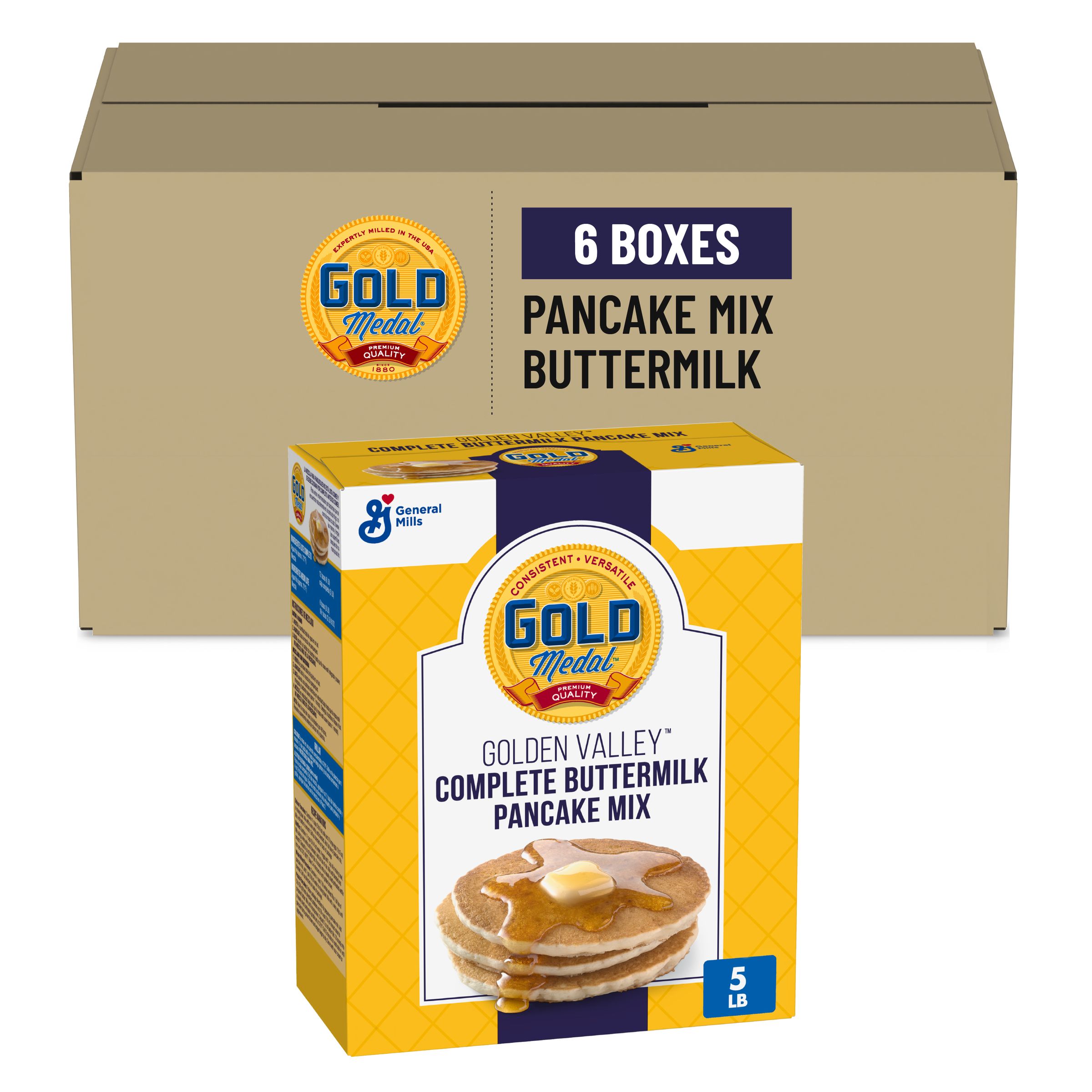 Case Optimized Hero Gold Medal Golden Valley Pancake Mix Box Complete Buttermilk 6/5 LB