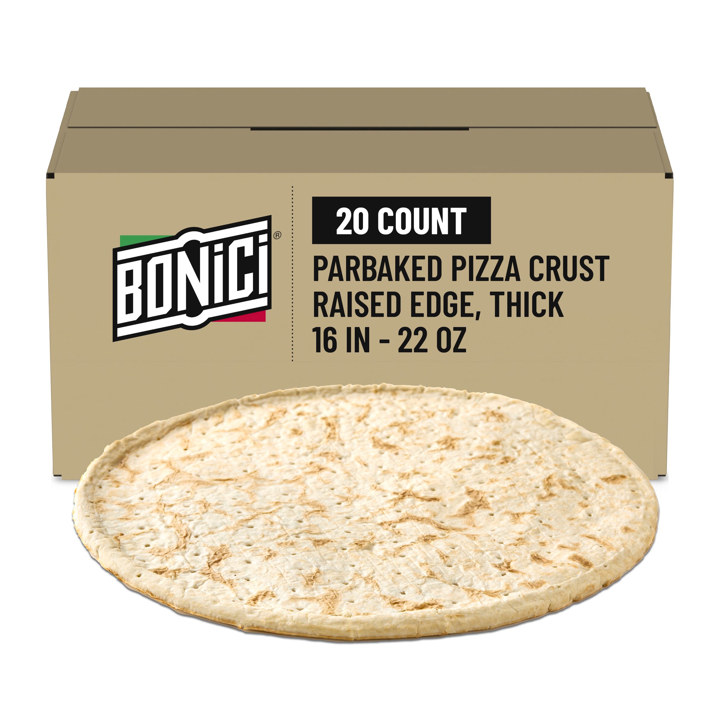  Case Optimized Hero BONICI® Frozen Parbaked Pizza Crust Raised Edge Thick 16 in 20/22 OZ