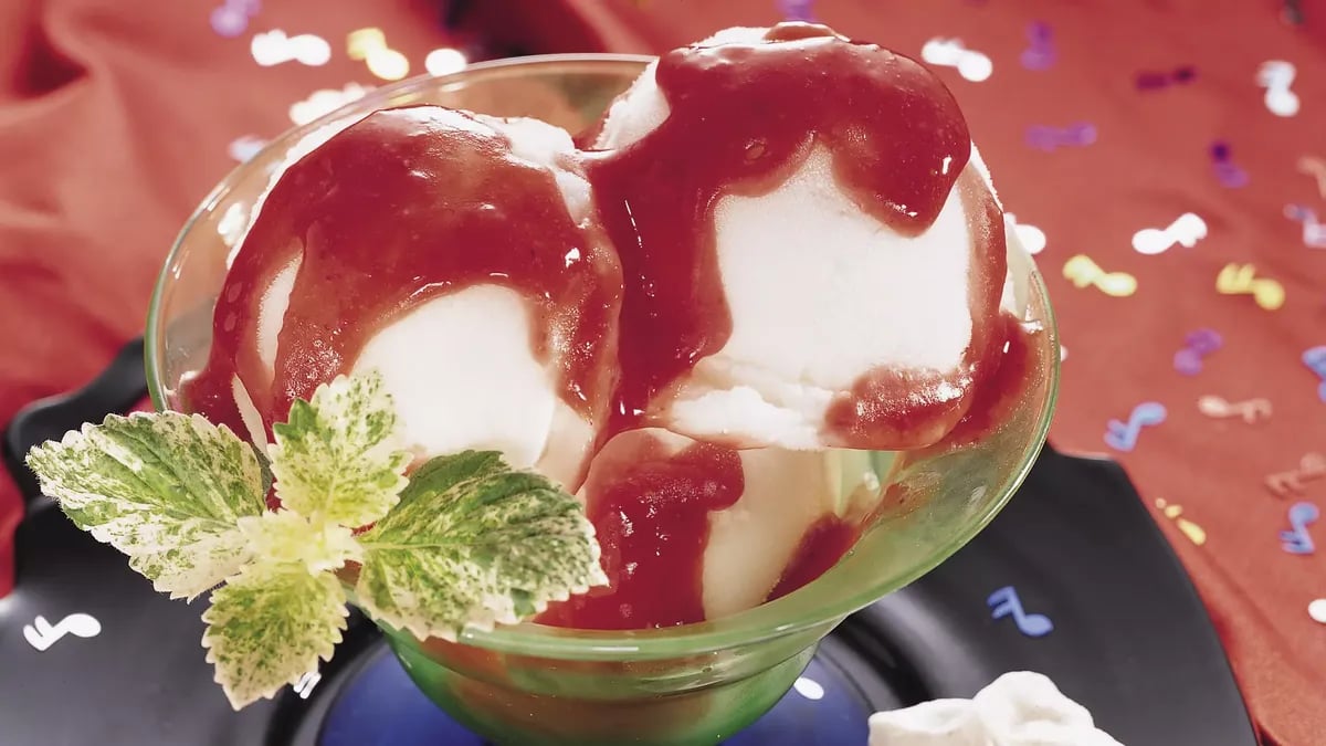 Lemon Sorbet with Strawberry Sauce