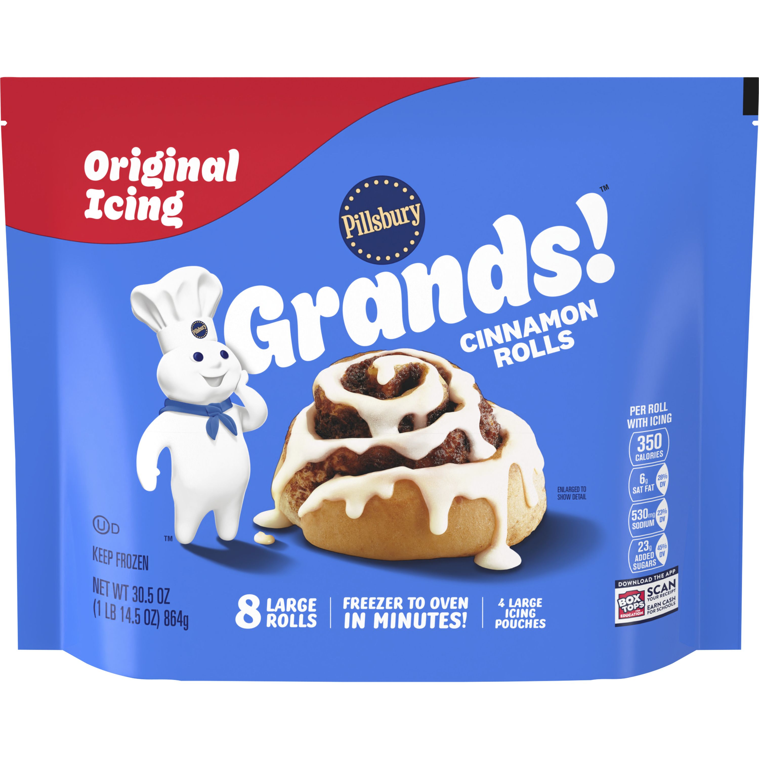 Pillsbury™ Grands!™ Cinnamon Rolls with Original Icing, Frozen Dough, 8 Ct, 30.5 oz - Front