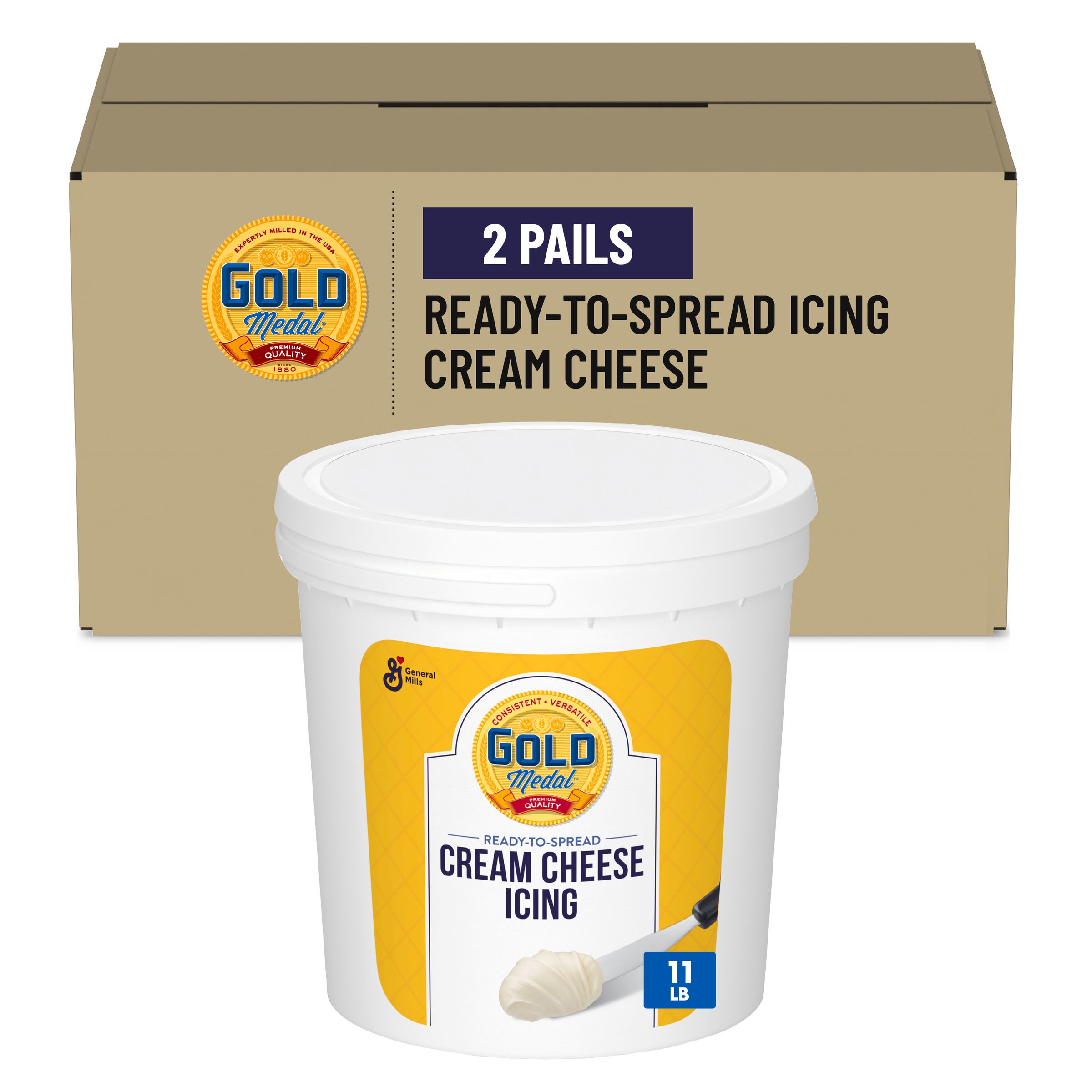  Case Optimized Hero Gold Medal Ready-to-Spread Icing Bulk Tub Cream Cheese 2/11 LB