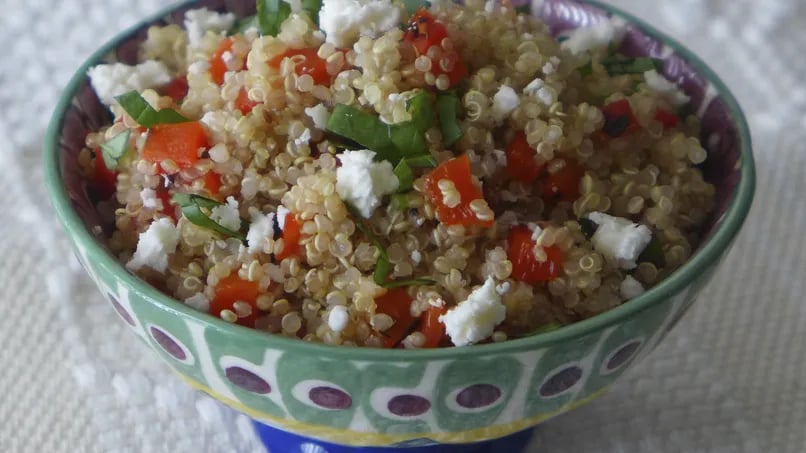 Roasted Red Pepper and Goat Cheese Quinoa Salad