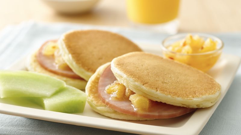 Ham Pancake Sliders with Pineapple Sauce
