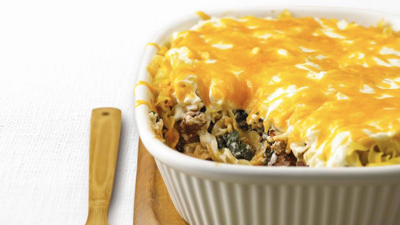 Skinny Beef and Noodle Layered Casserole