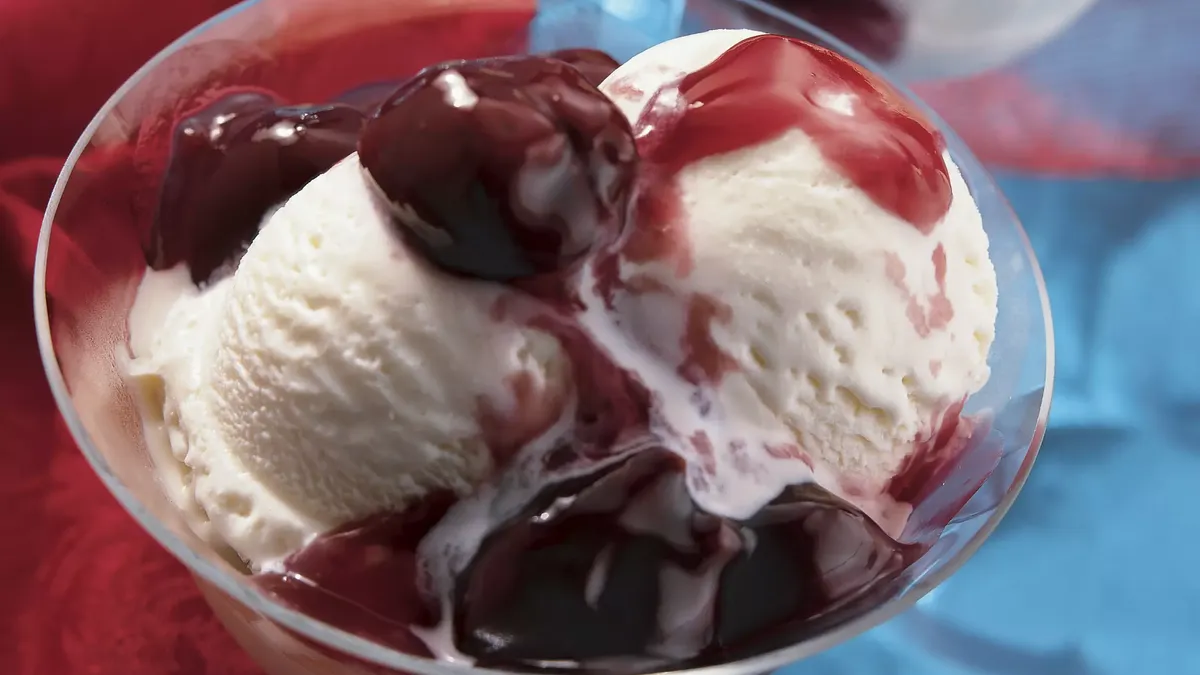 Brandied Cherry Sauce Over Ice Cream