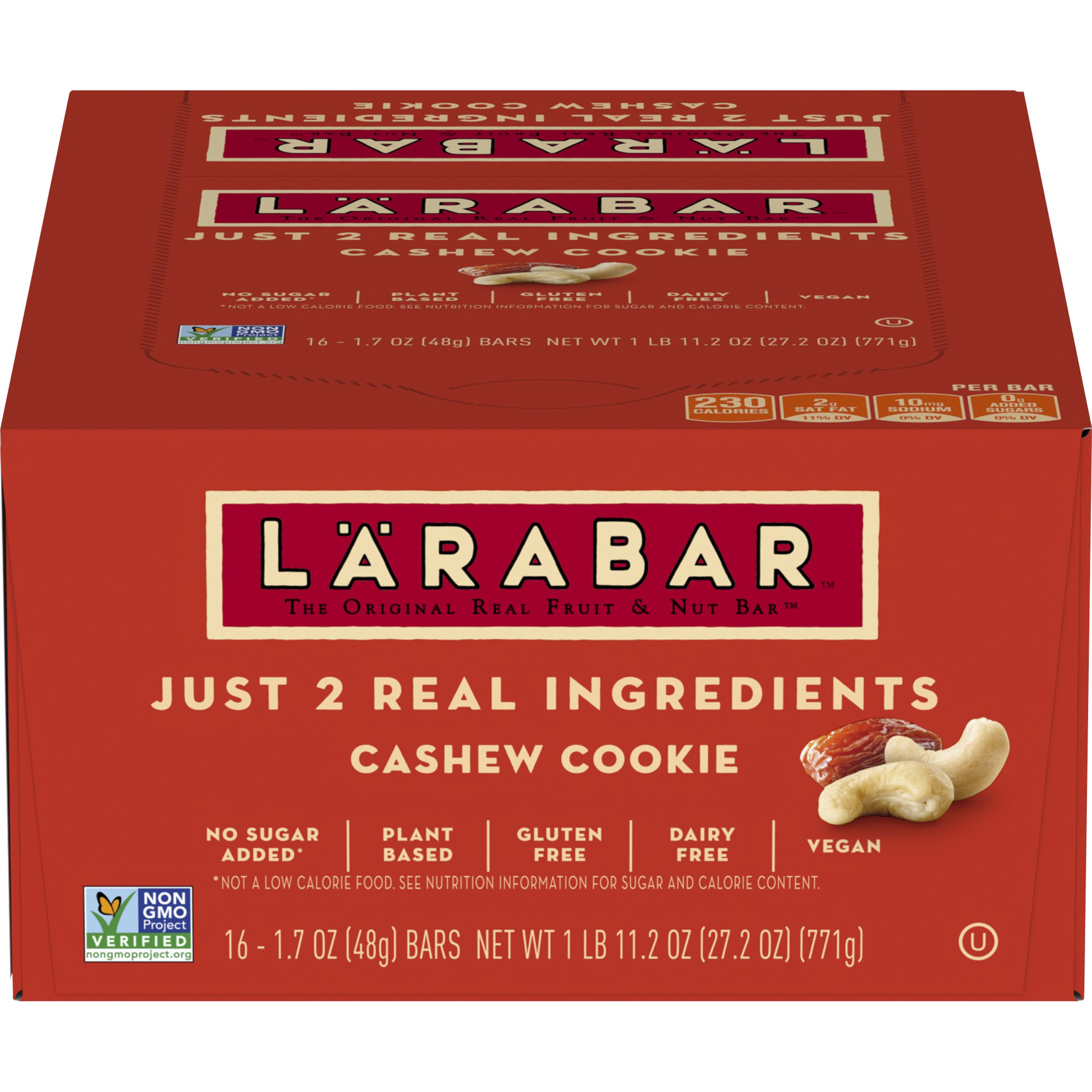 Front - 3D Larabar Fruit & Nut Bar, Cashew Cookie, Gluten Free, 16 ct, 27.2 oz