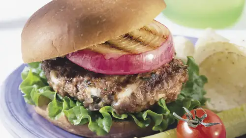 Blue Cheese Burgers with Red Onions