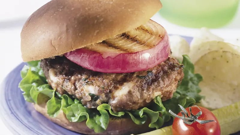 Blue Cheese Burgers with Red Onions