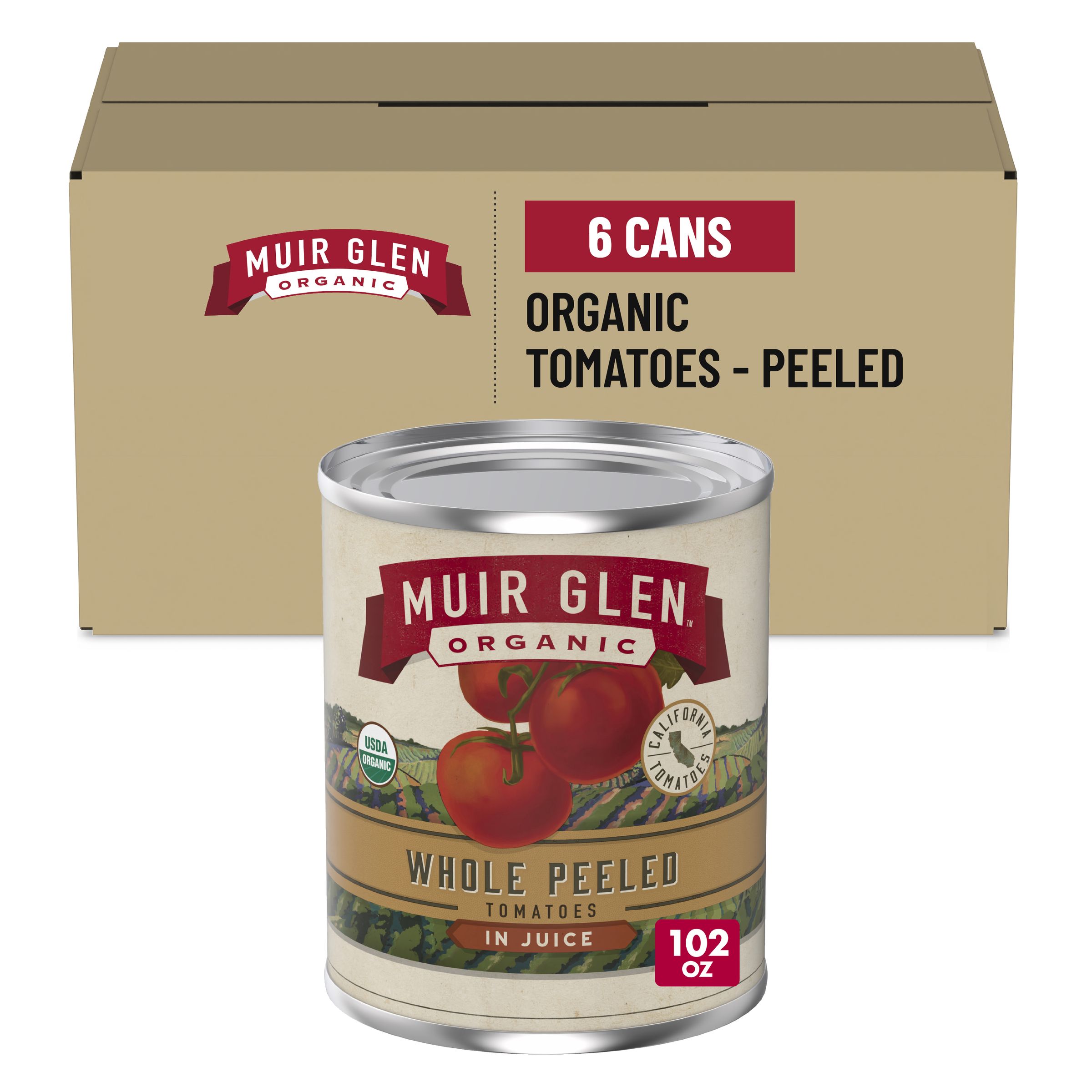  Case Optimized Hero Muir Glen Organic Canned Vegetables Bulk Whole Peeled Tomatoes 6/102 OZ