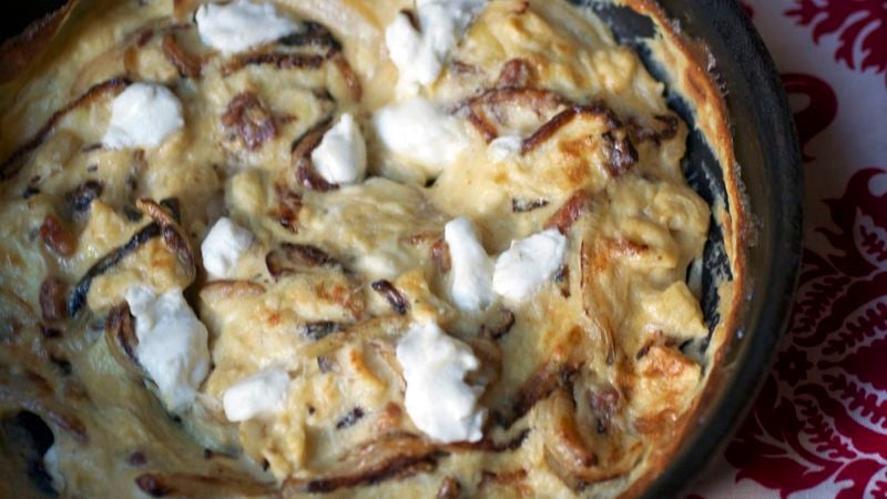Caramelized Onion, Pancetta and Goat Cheese Frittata