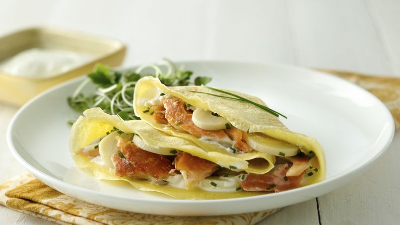 Rice Flour Crepes Stuffed with Smoked Trout and Hearts of Palm