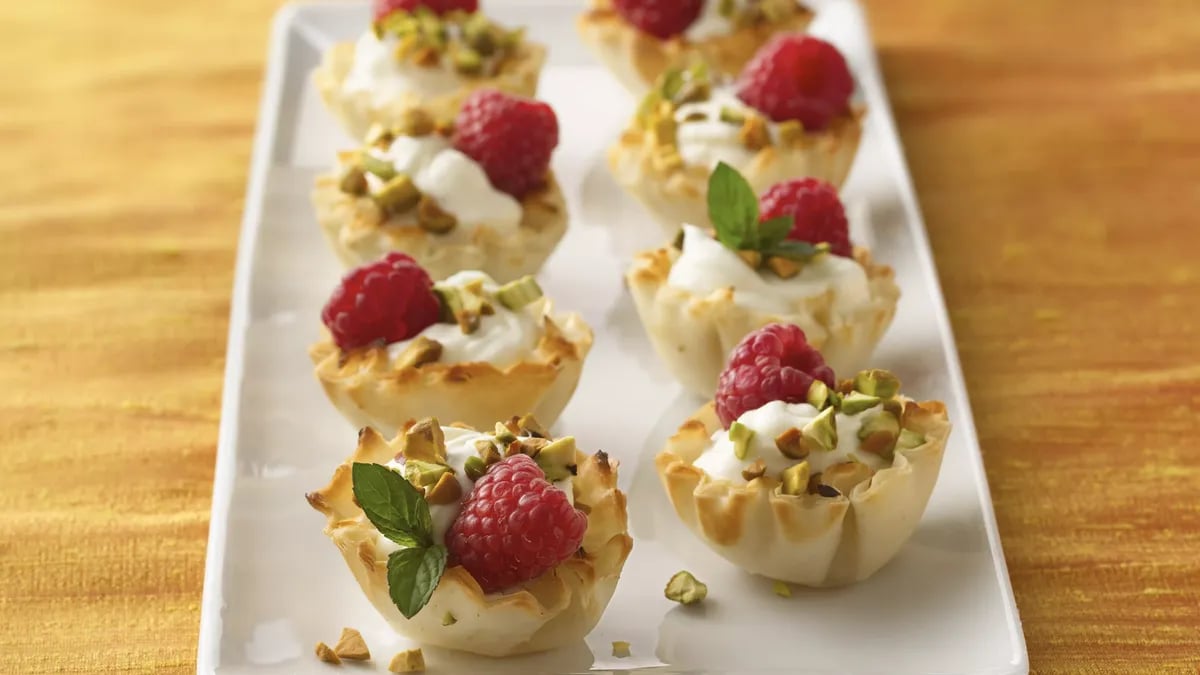 Pistachio and White Chocolate Mousse Tartlets