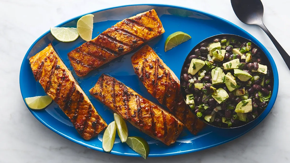 Mexican Salmon with Black Bean and Avocado Salsa