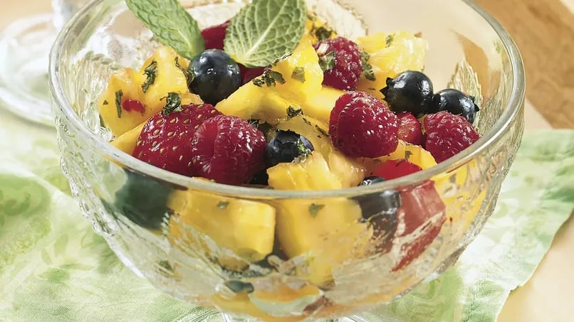 Pineapple-Berry Salad with Honey-Mint Dressing