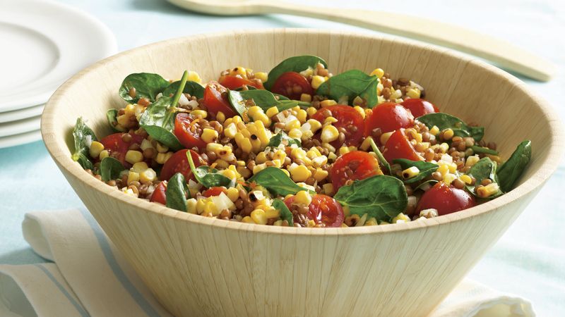 Wheat Berry, Grilled Corn and Spinach Salad