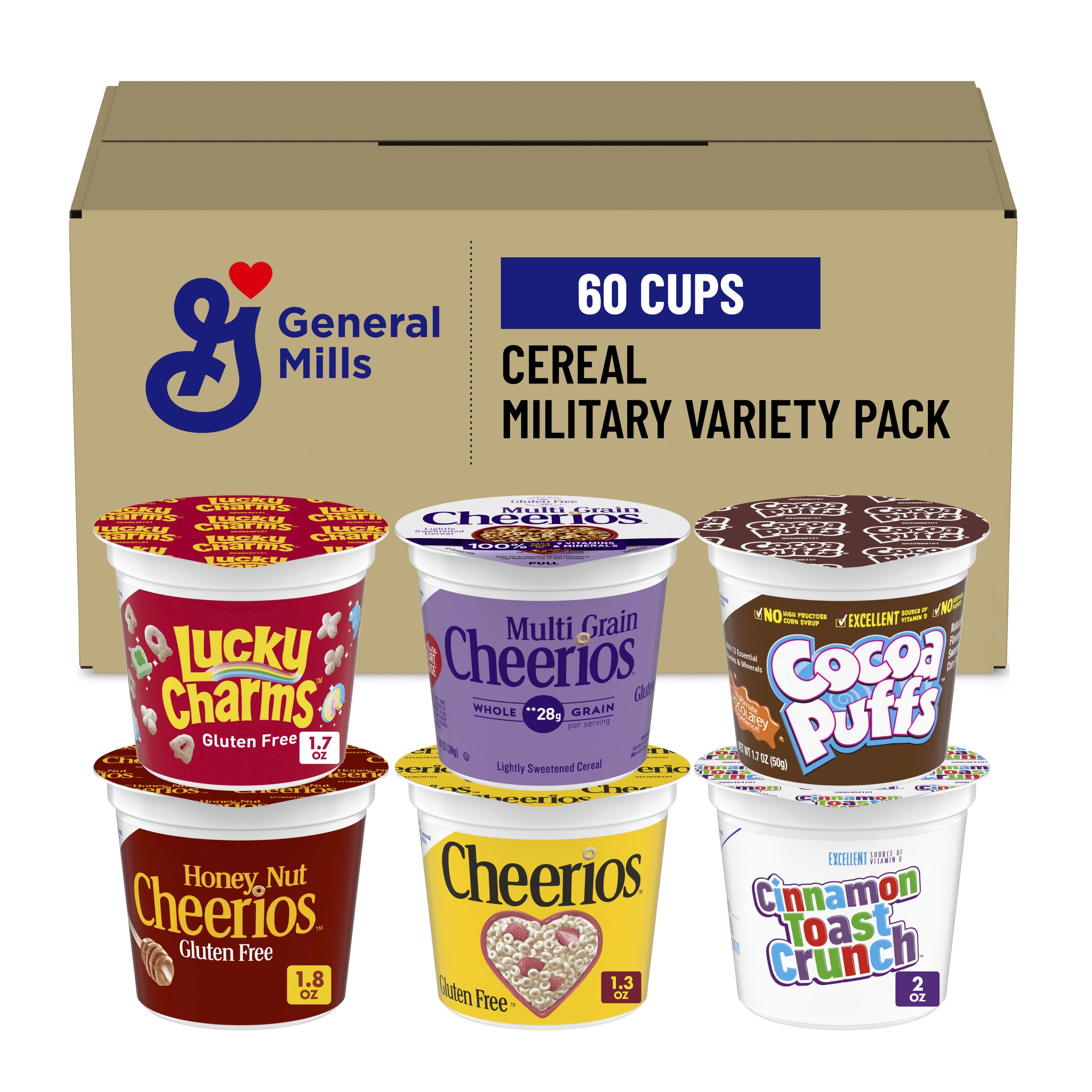  Case Optimized Hero General Mills Cereal Single Serve Cup Military Variety Pack (60 ct) 1.704 oz  