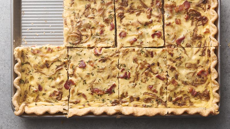 Caramelized Onion, Bacon and Swiss Cheese Slab Quiche