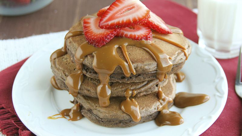 Mexican Chocolate Pancakes with Dulce de Leche