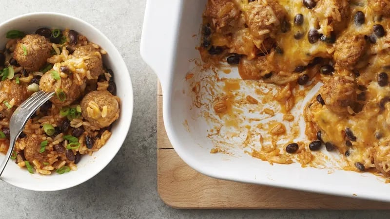 Cheesy Enchilada Meatball Casserole