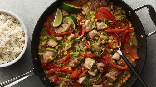 Skillet Coconut Miso Chicken with Peppers and Corn