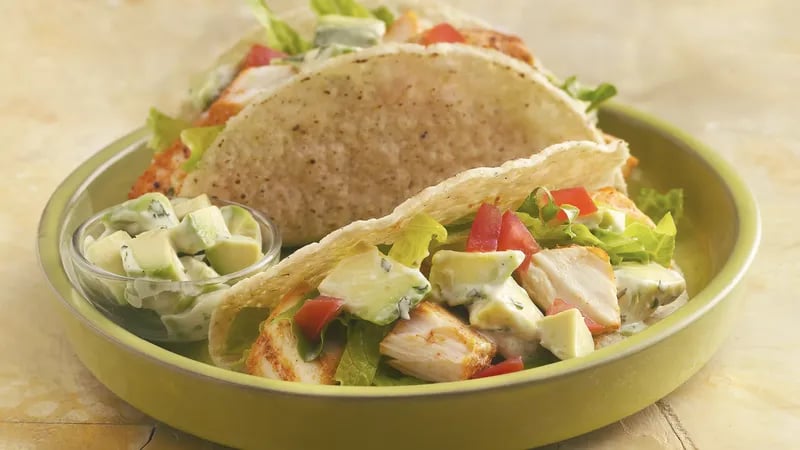 Grilled Fish Tacos with Creamy Avocado Topping