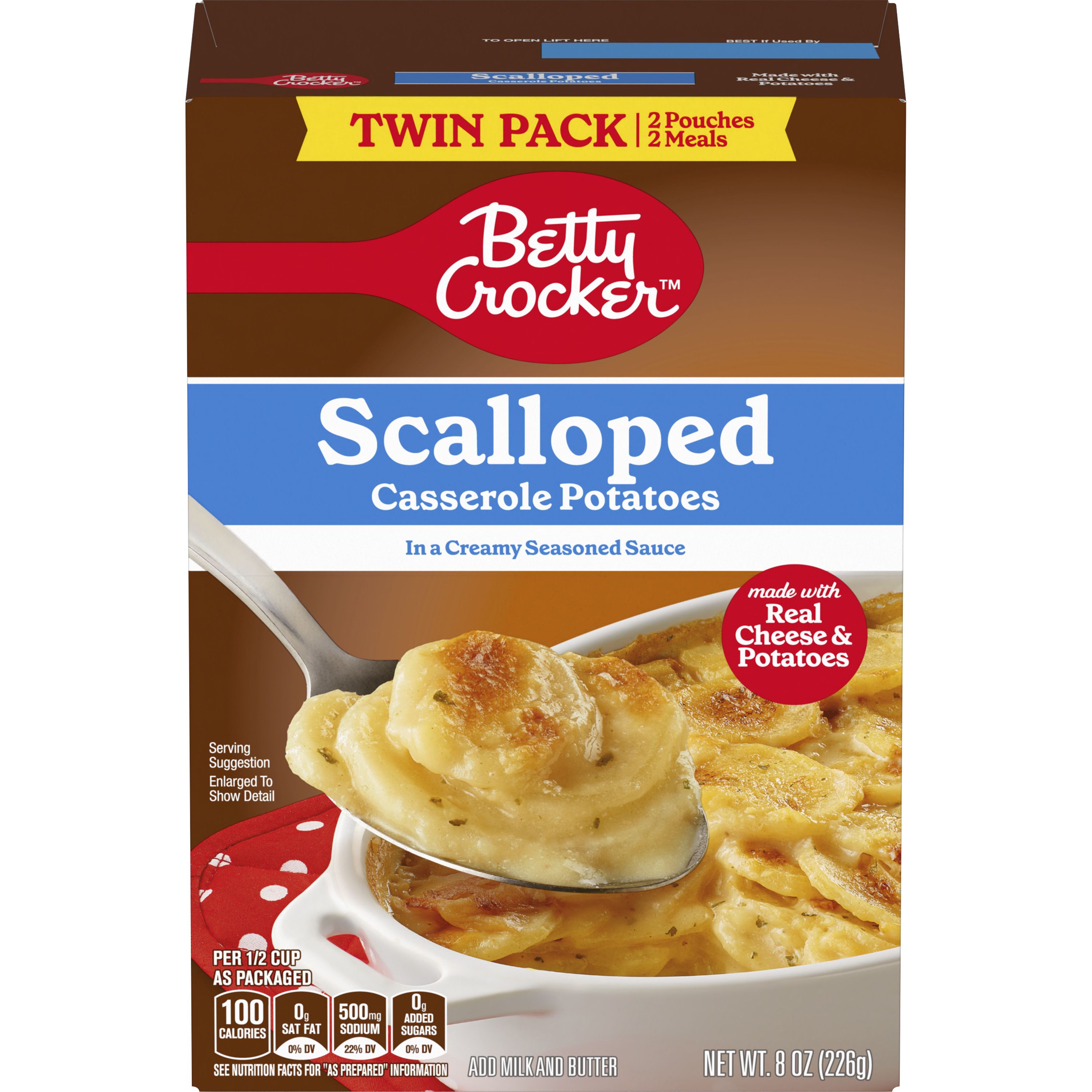 Betty Crocker Scalloped Casserole Potatoes, Made with Real Cheese, Twin Pack, 8 oz Box - Front