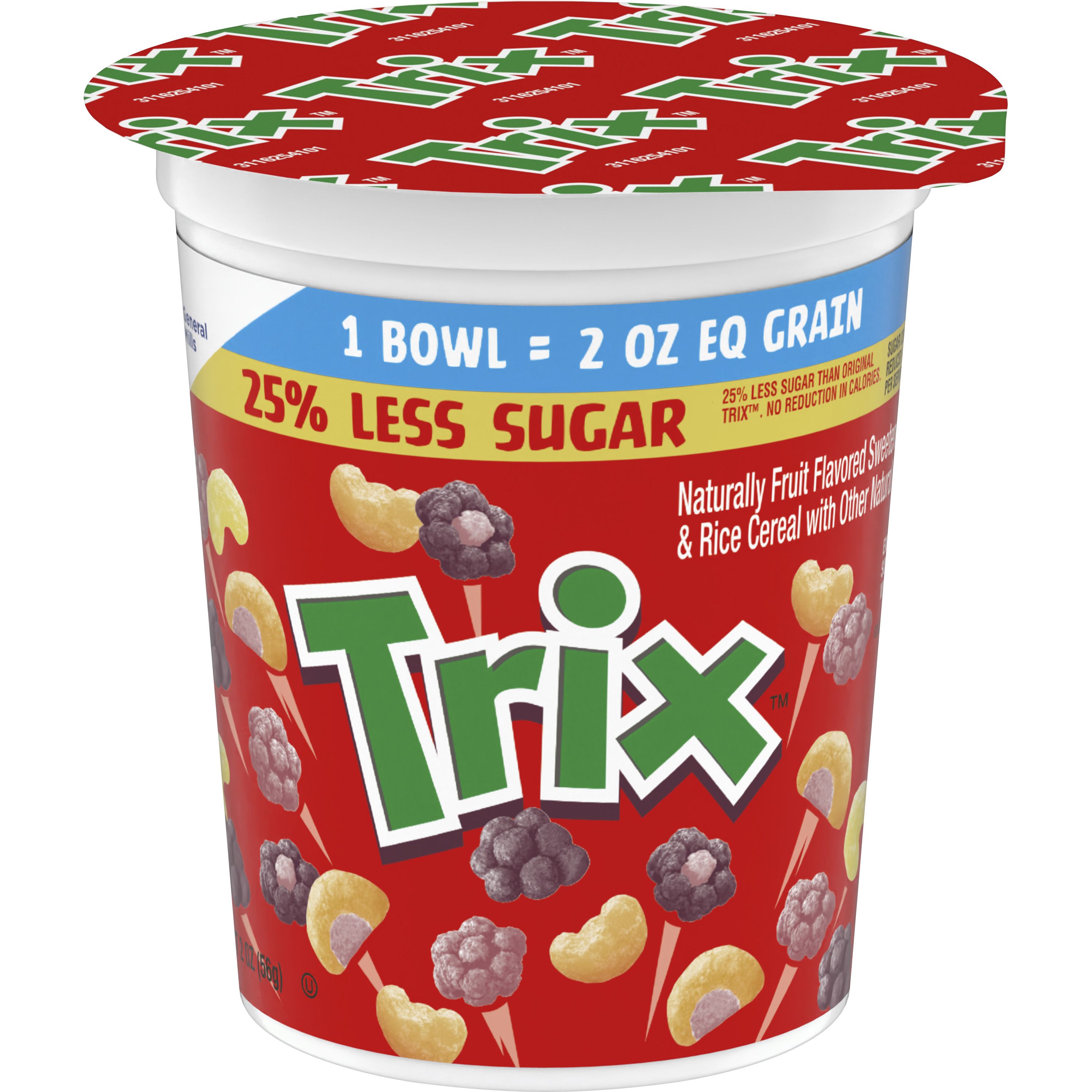 Front - 3D Trix Cereal Single Serve Cup 25% Less Sugar 60/2 OZ